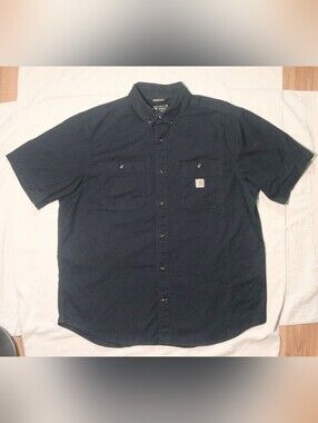 CARHARTT Dark Blue Heavy Canvas Short Sleeve Work Chore Button Shirt - XL/XXL